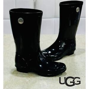 (Size: 5 Womens) Sienna Black Waterproof Rubber Outdoor Rain Boots 1014452